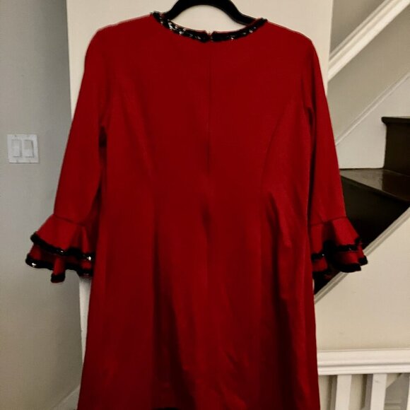 Red Minidress with Black Sequin Trim - Picture 3 of 4
